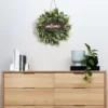 HLW 1PC Green Eucalyptus Wreath With Welcome Sign Artificial Eucalyptus Wreath With White Berries